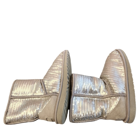 UGG Classic Short Silver Sequins Boots Size 5 Big Girl Youth Bling Sparkle Cozy - Picture 7 of 11